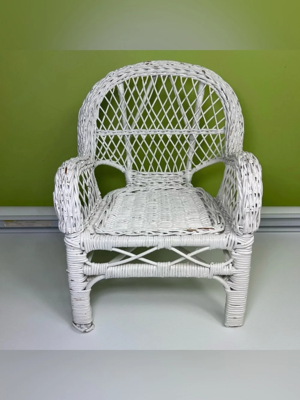 Vintage White Wicker Doll Chair Victorian Style 13 inches Toy
